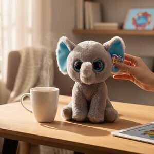 TY NEW - PEANUT Elephant - big blue eyes - grey blue ears - plush